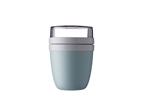 Mepal - Fiambrera Ellipse - Práctico Vaso para Yogur y Muesli - Compartimentos separados para Porta Alimentos - Apto para Congelador, Microondas y Lavavajillas - 500 ml + 200 ml - Nordic Green
