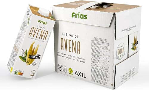 Frías - Bebida Vegetal de Avena - Enriquecida con Calcio - Pack de 6 Unidades de 1L - Sin Lactosa y Sin Azúcares Añadidos - 100% Vegana - Bajo Contenido en Grasas Saturadas