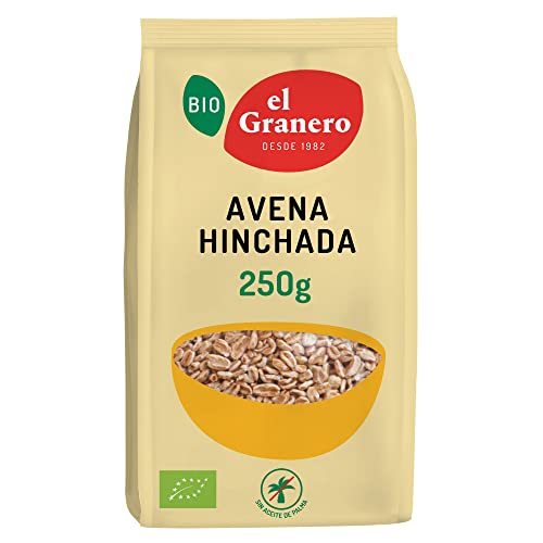 El Granero Integral - Avena Hinchada - 250 g - Rico en Vitaminas, Minerales y Fibra - Efecto Saciante - Propiedades Prebióticas - Ideal para Desayunos - Apta para Veganos