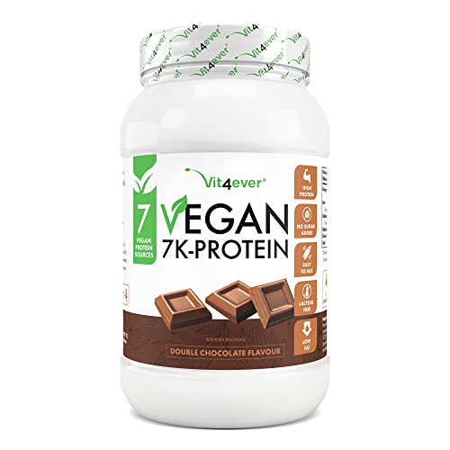 Vegan 7K Protein - 1kg - Double Chocolate - Rein pflanzliches Eiweißpulver mit Reis-, Mandeln-, Soja-, Erbsen-, Hanf-, Cranberry-, Sonnenblumenprotein