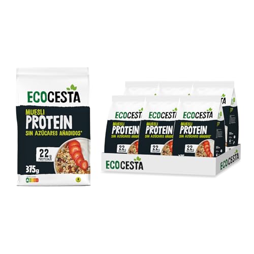 Ecocesta - Pack de 6 Muesli Protein Ecológico Sin Gluten 375 g - Cereales de Avena con Soja - Alto Contenido en Proteína y Fibra - Aporta una Dosis Extra de Energía - Cereales de Desayuno