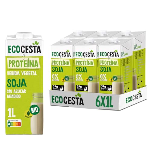 Ecocesta - Pack de 6 Unidades de 1 L de Bebida Ecológica Vegetal de Soja - Sin Azúcar Añadido y Sin Gluten - Apto para Veganos - Ideal para Tomar Sola, con Café o en Batidos