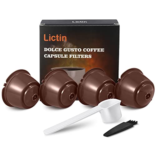 Lictin 4 Pack Cápsulas Filtros de Café Recargable Reutilizable para Cafetera Dolce Gusto Resistente Más de 200 Usos de Sustitucion de Cápsula de Café Dolce Gusto, color Marrón