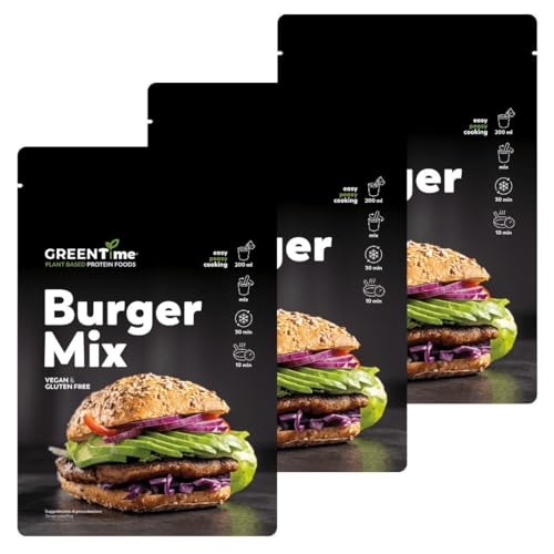 Mezcla para hamburguesas GREENTime (3 x 90 g) durante aprox. 9 hamburguesas | Mezcla de Proteína de Guisante Vegana 46g / 100g para Freír y Asar