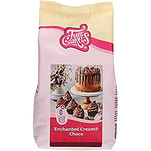 FunCakes Preparado para Crema Encantada Choco: Crema de chocolate fácil de usar, muy ligera y esponjosa, perfecta para rellenar y cubrir pasteles o como cobertura para cupcakes. 450 g.