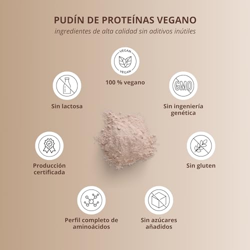 Pudin Proteico Chocolate Vegano 450 g - 24 g Proteínas por Ración - sólo 106 Calorías - Bajo Azúcares y Grasas Postre de Chocolate - High Protein Pudding vegan sin Lactosa y Gluten