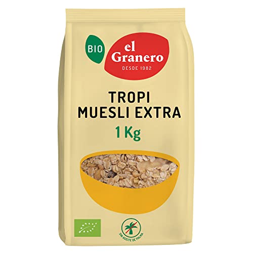 El Granero Integral - Tropi Muesli Extra - 1 kg - Elaborado con Cereales y Frutas Deshidratadas - Gran Fuente de Energía - Ideal para el Desayuno - Apto para Veganos