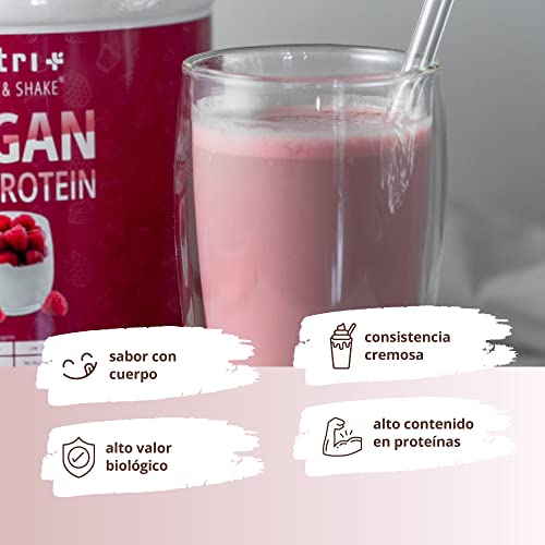 Nutri + Vegan Protein Powder Fresa y Nata - 1kg 83% de Proteínas de Origen Vegetal - Batido Vegano para Entrenamiento