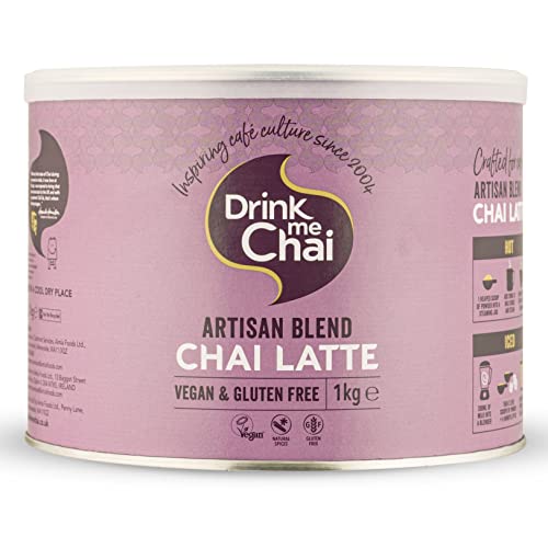 Drink me Chai – Chai Latte Mezcla Artesanal de 1 kg (Paquete de 1), solo se agregue leche. Té Chai Latte en Polvo Vegano y sin Gluten (50 Porciones en Total)