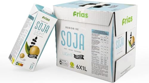 Frías - Bebida Vegetal de Soja Light - Rica en Calcio y Proteínas - Pack de 6 Unidades de 1L - Sin Gluten y Sin Lactosa - 100% Vegana - Bajo Contenido en Grasas Saturadas - Elaborada en España