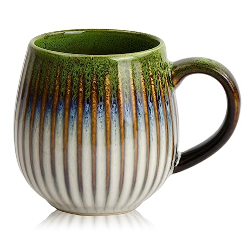 Hoxfly Tazas de café de cerámica hechas a mano, 480ml taza de té grande, Leche Mug, elegante textura esmaltada de fambe, rcelana Exquisita, apto para microondas y lavavajillas (Verde)