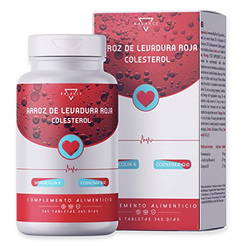 LEVATURA DE ARROZ ROJO - 365 Tabletas (12 meses de suministro) | Levadura Roja de Arroz Colesterol | 2,9 mg de Monacolina K | Arroz Rojo, con Coenzima Q10 | 100% Natural