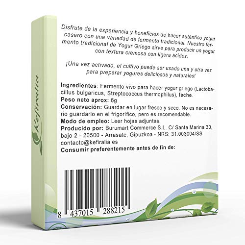 Fermento de Yogur Griego (Reusable de forma ilimitada) + Instrucciones + Recetas + Ayuda y asesoramiento en español - KEFIRALIA®