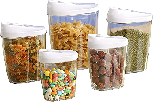 YIQI 5 piezas transparente caja de alimentos hermética de almacenamiento para cereales (1440 ml, 960 ml, 720 ml, 480 ml, 300 ml)