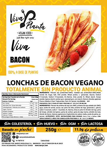Tiras de Bacon Vegano 250g, Viva Planta | Vegan | Sin carne | 100% Vegetal | Plant Based (Pack de 1)