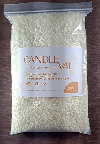 CANDLEVAL 2 KG Cera de soja Premium Bajo punto de fusion 48/52 para hacer velas ecologica no toxica soy wax cire de soja wachs