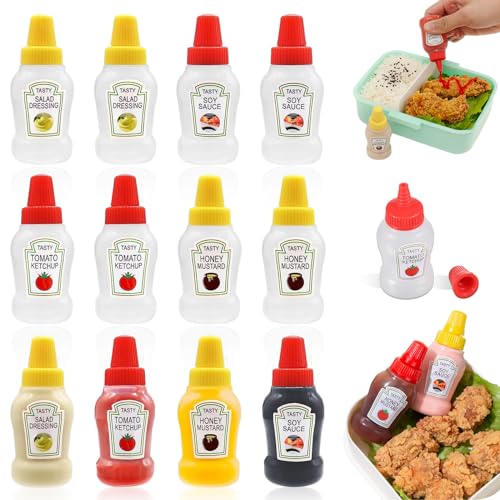 12 mini botellas de ketchup, dispensador de ketchup, botella de plástico para ketchup, salsa de soja, salsa de miel, aderezo para ensaladas, botella de salsa, condimentos, bbq, aderezo (25 ml)