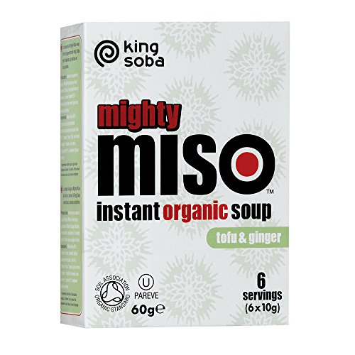 King Soba - Sopa de Miso con Tofu y Jengibre - Producto Natural - Fuente de Proteínas y Minerales - Regula los Niveles de Azúcar en Sangre - Apta para Veganos - Sin Gluten - 60 g