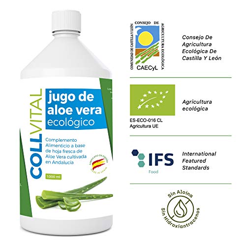 Aloe vera puro para beber con pulpa natural/zumo 99.5% aloe vera con certificación Bio y ecologico/bebida de jugo de aloe vera organico fabricada en España 1 litro