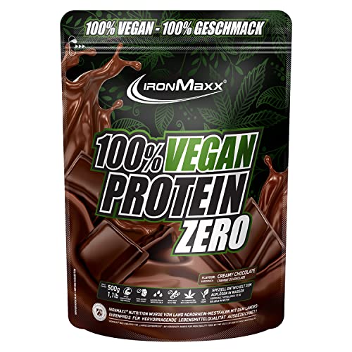 IronMaxx Proteína 100% Vegana Cero - chocolate cremoso bolsa de 500g |proteína vegana en polvo de 4 componentes y sin azúcar|proteína en polvo sin aspartamo