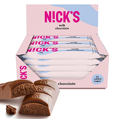 NICKS Chocolate con leche Barrita Keto Sin Azúcar Añadido Low Carb Snacks Sin Gluten (Milk chocolate bars 15x25g)