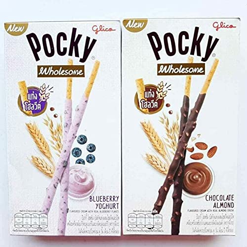 Pocky Bocadillo de galletas – Sabor saludable de yogur de chocolate y almendras y arándanos – Juego saludable de 2 paquetes
